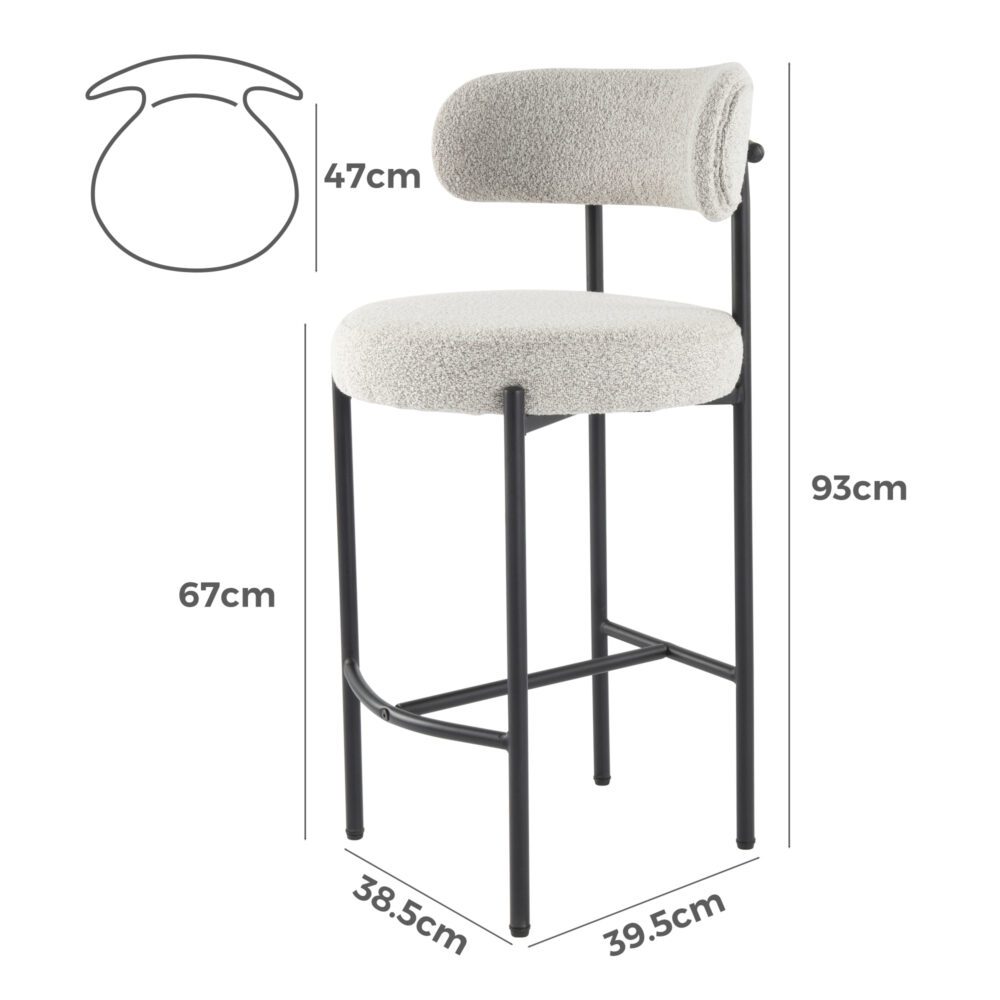 Sleek White Quartz Metal Boucle Elsa Bar Stools 11