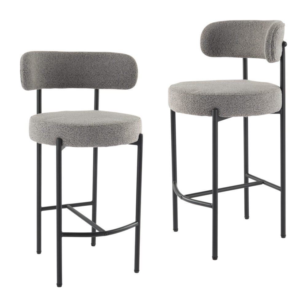 Contemporary Grey Boucle Elsa Low Bar Stools 3