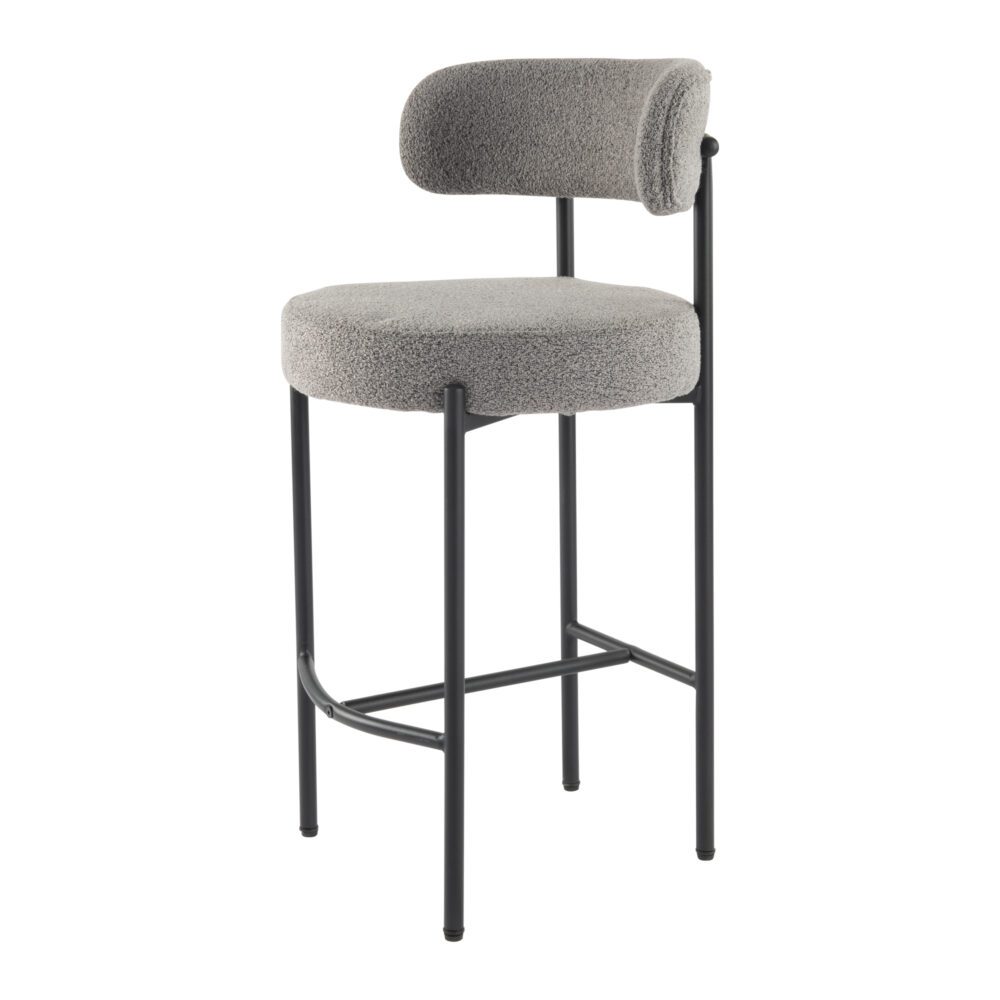 Contemporary Grey Boucle Elsa Low Bar Stools 5