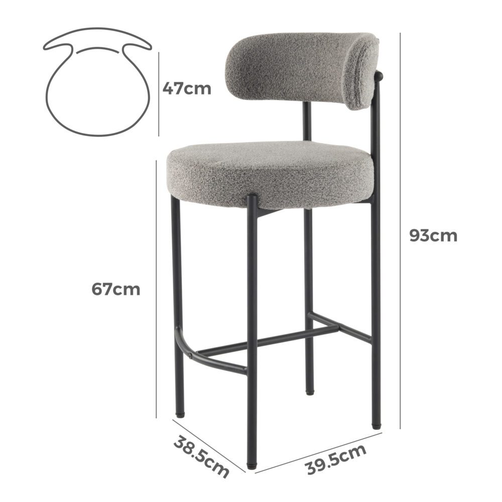 Contemporary Grey Boucle Elsa Low Bar Stools 12