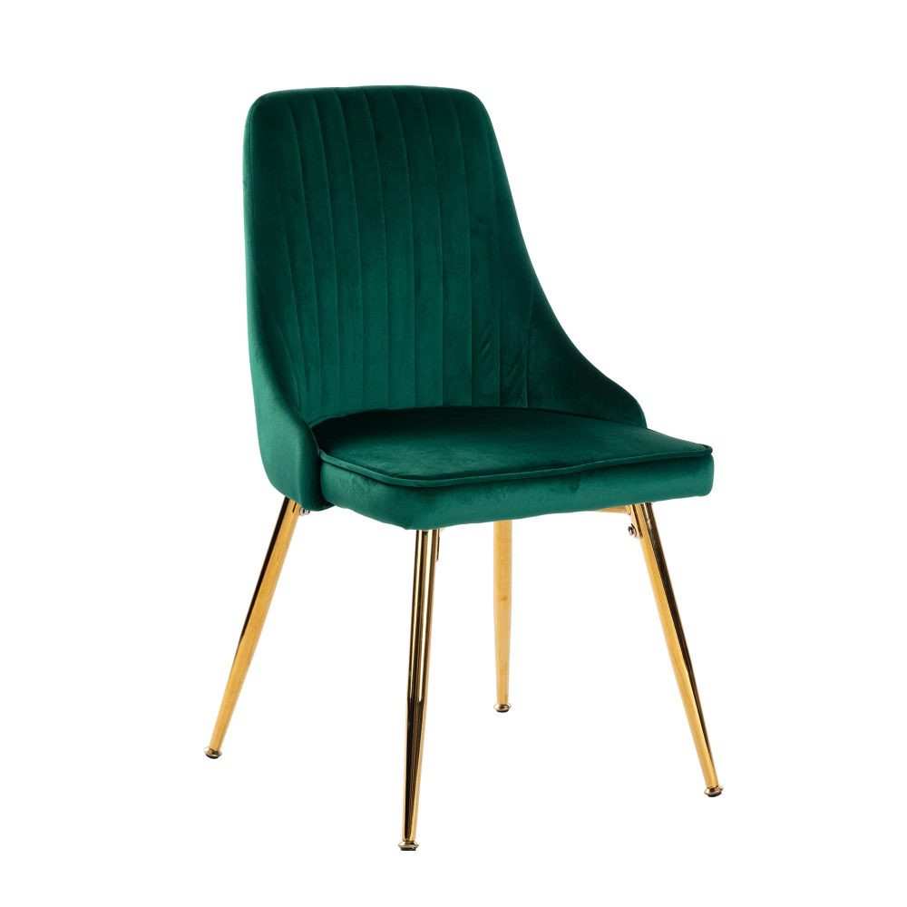 Grey Rectangular Dining Table with 4x Green Velvet Chairs 9