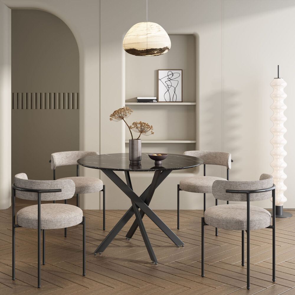 Round Marble-Effect Table-Black 3