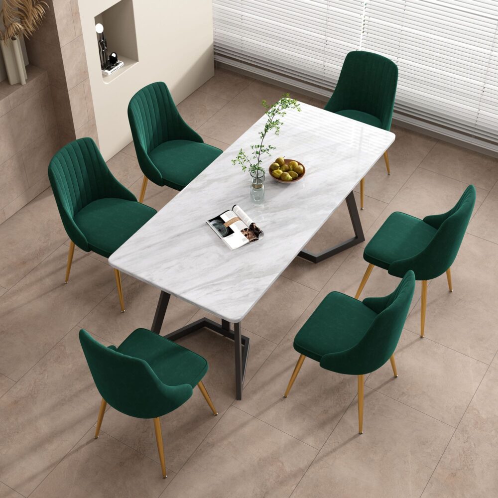 Marbleous Green Velvet Dining Set 3