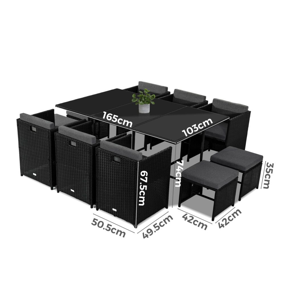 Bali 11 Piece Outdoor Dining Set-Black 8