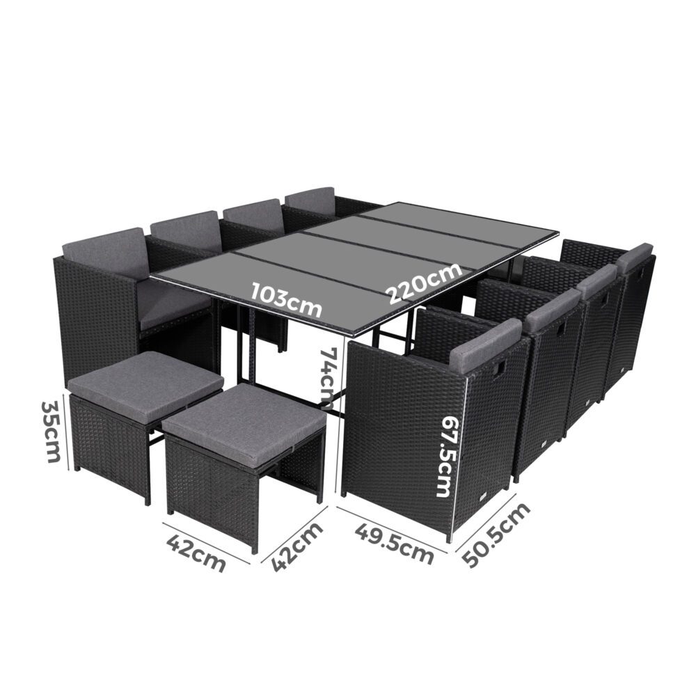 Bali 13PC Outdoor Dining Set-Black 10