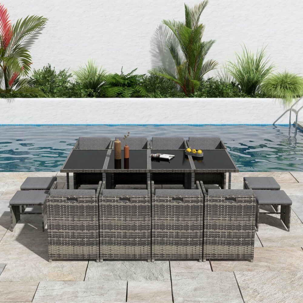 Bali 13PC Outdoor Dining Set-Grey 4