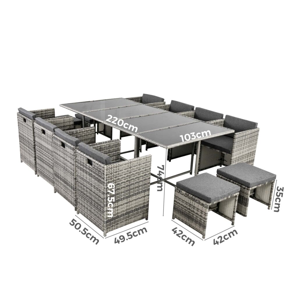 Bali 13PC Outdoor Dining Set-Grey 10