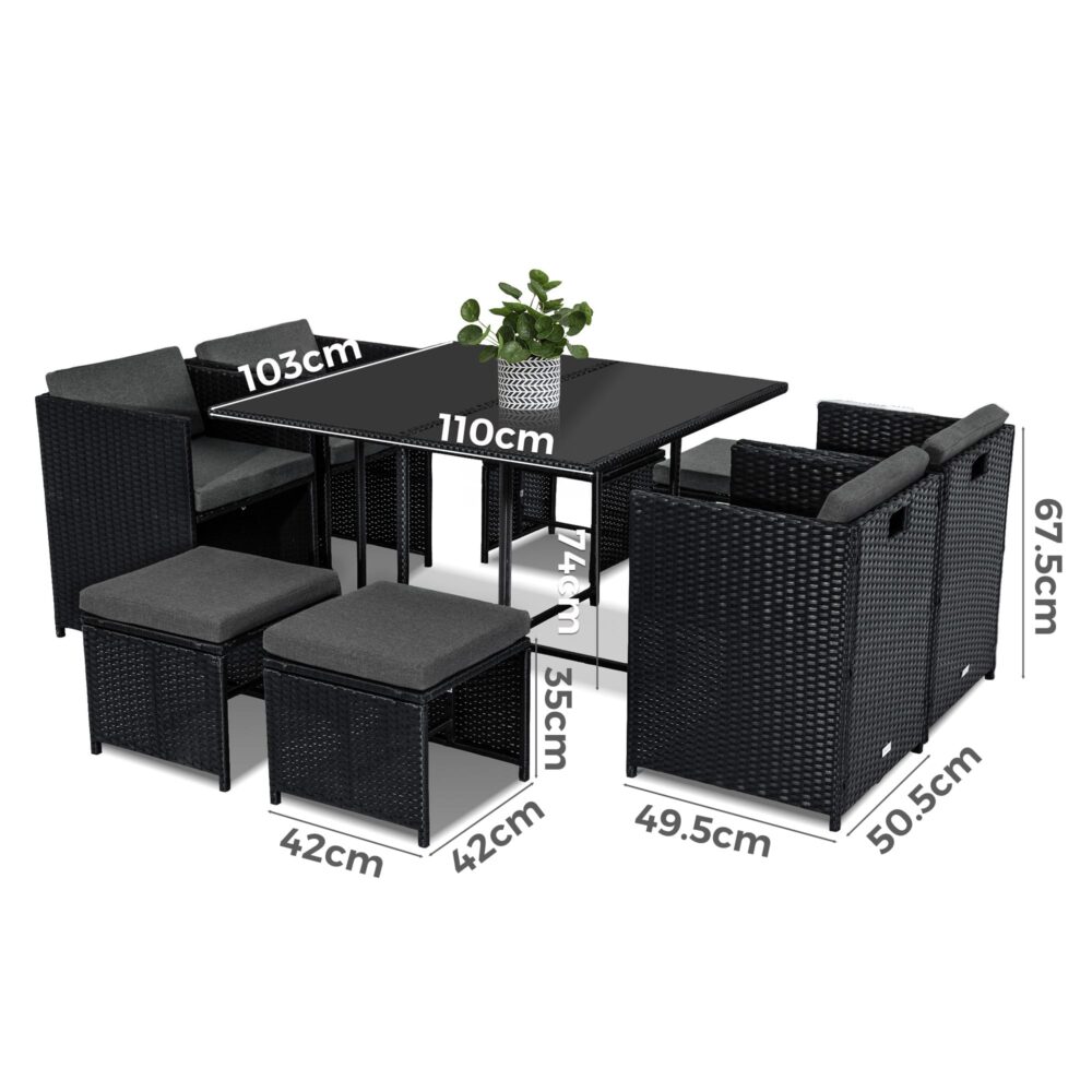 Horrocks 8 Seater Outdoor Dining Set-Black 9