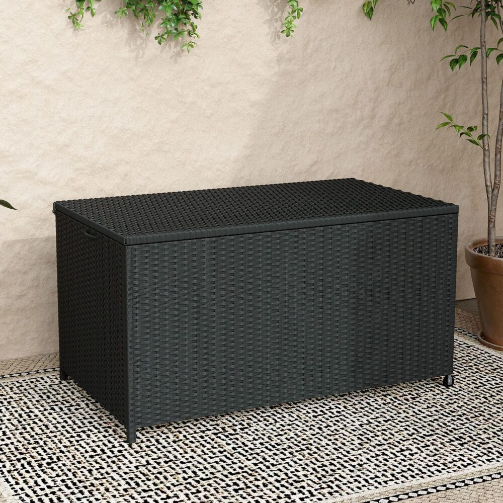 Outdoor PE Wicker Storage Box Garden 320L-Black