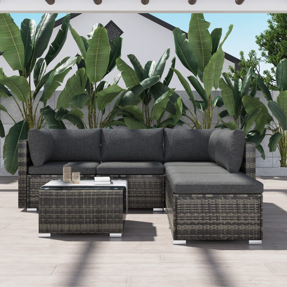 Ottoman-Style Outdoor Lounge Set in Grey 3