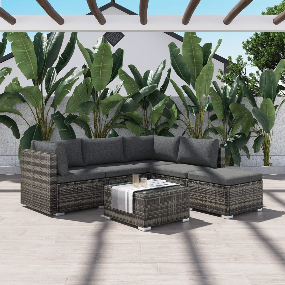 Ottoman-Style Outdoor Lounge Set in Grey 4
