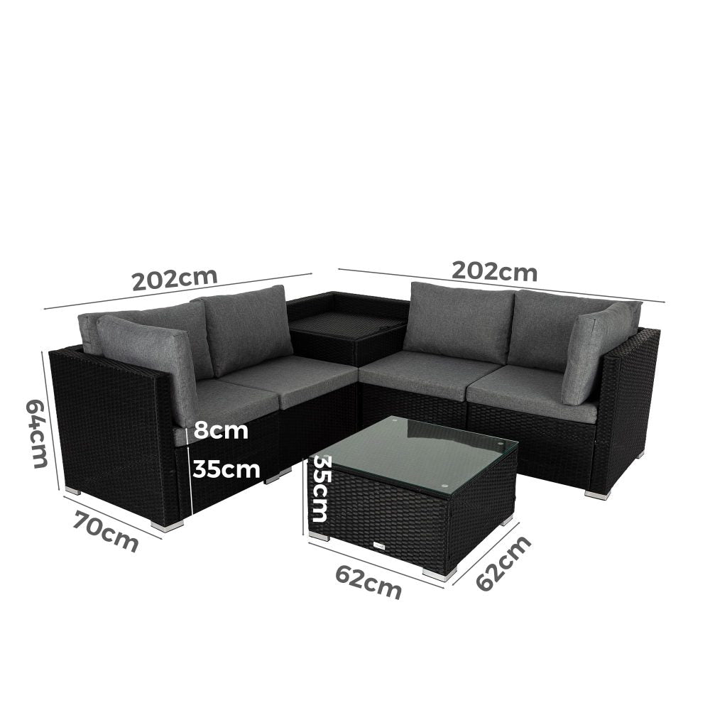 6PCS Outdoor Modular Lounge Sofa Coogee-Black 14