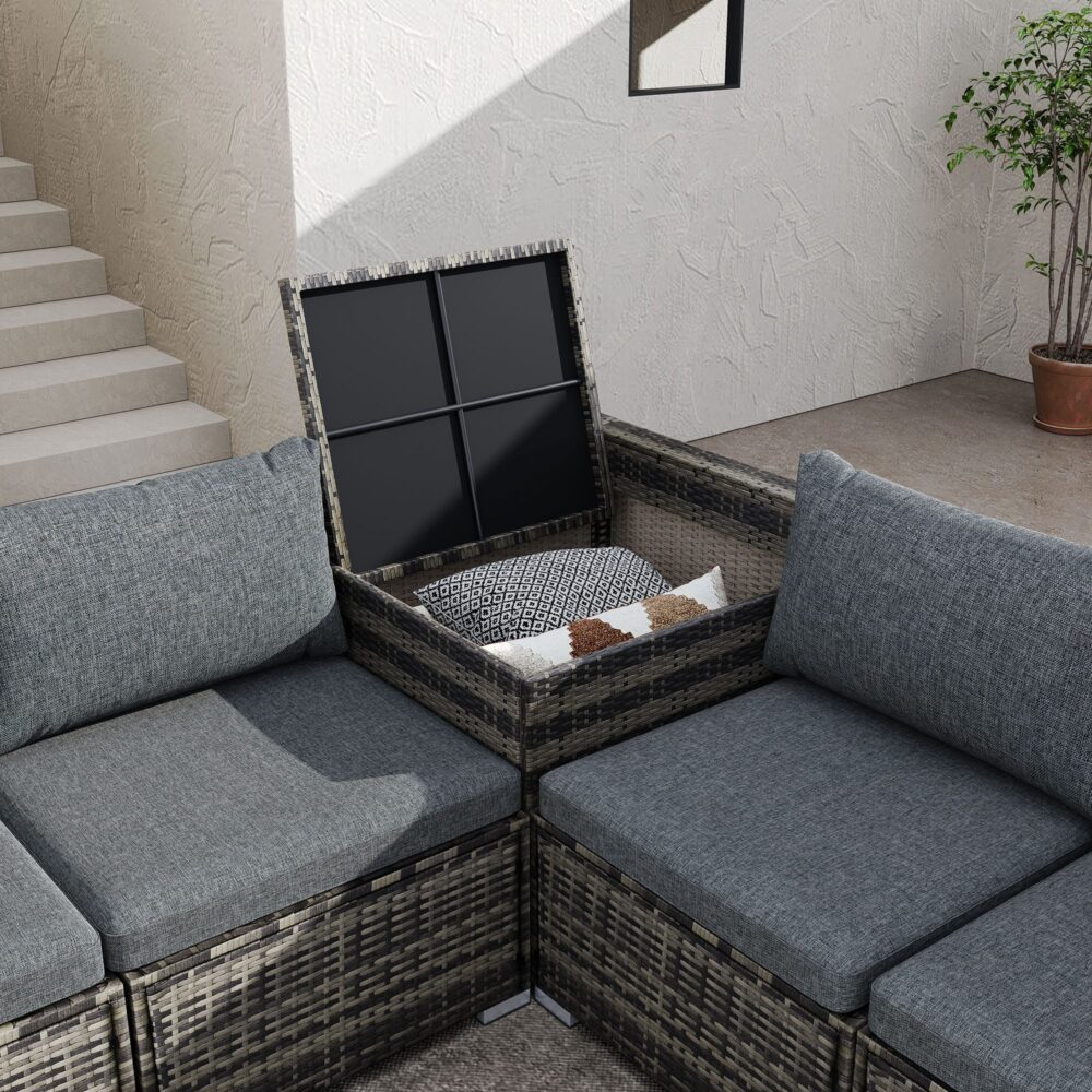 Large Modular Outdoor Ottoman Lounge Set in Grey 4
