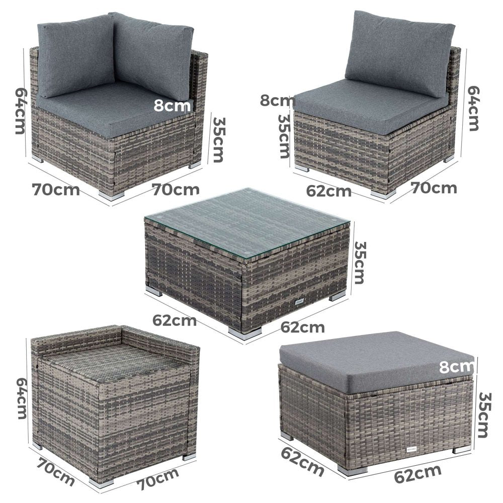Large Modular Outdoor Ottoman Lounge Set in Grey 12