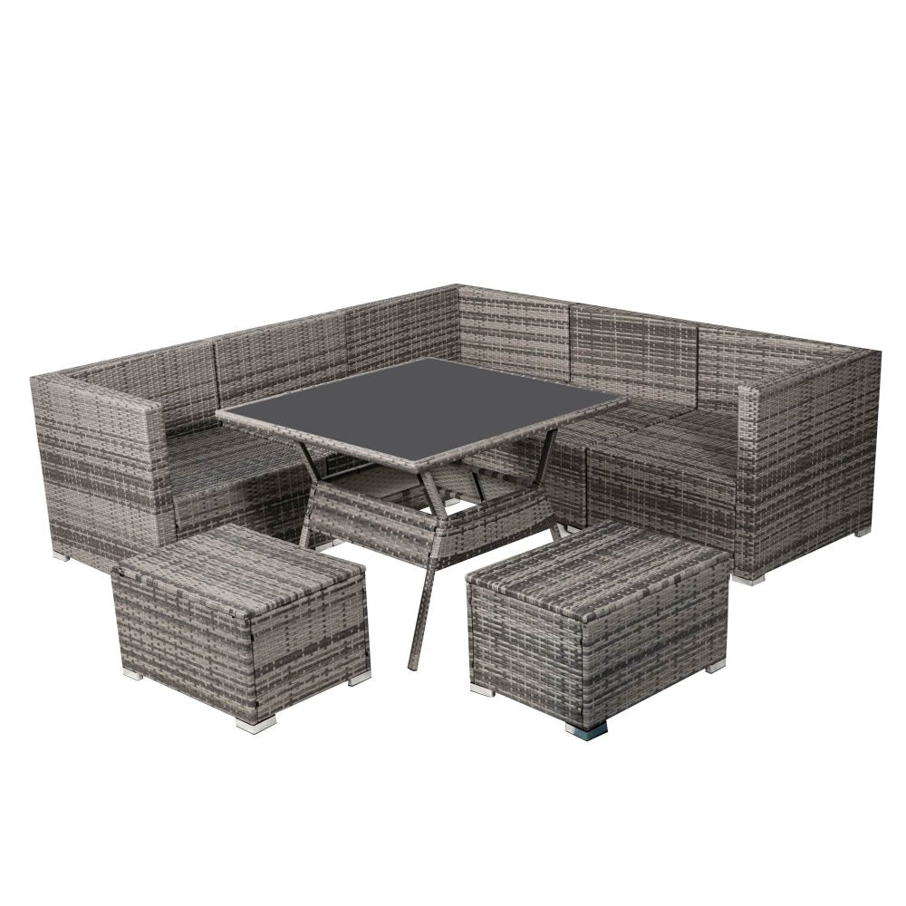 8PC Outdoor Dining Set Wicker Table &amp; Chairs-Grey 6