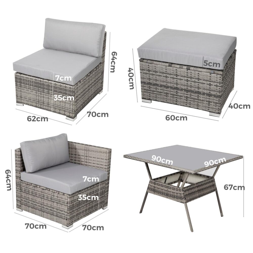 8PC Outdoor Dining Set Wicker Table &amp; Chairs-Grey 13