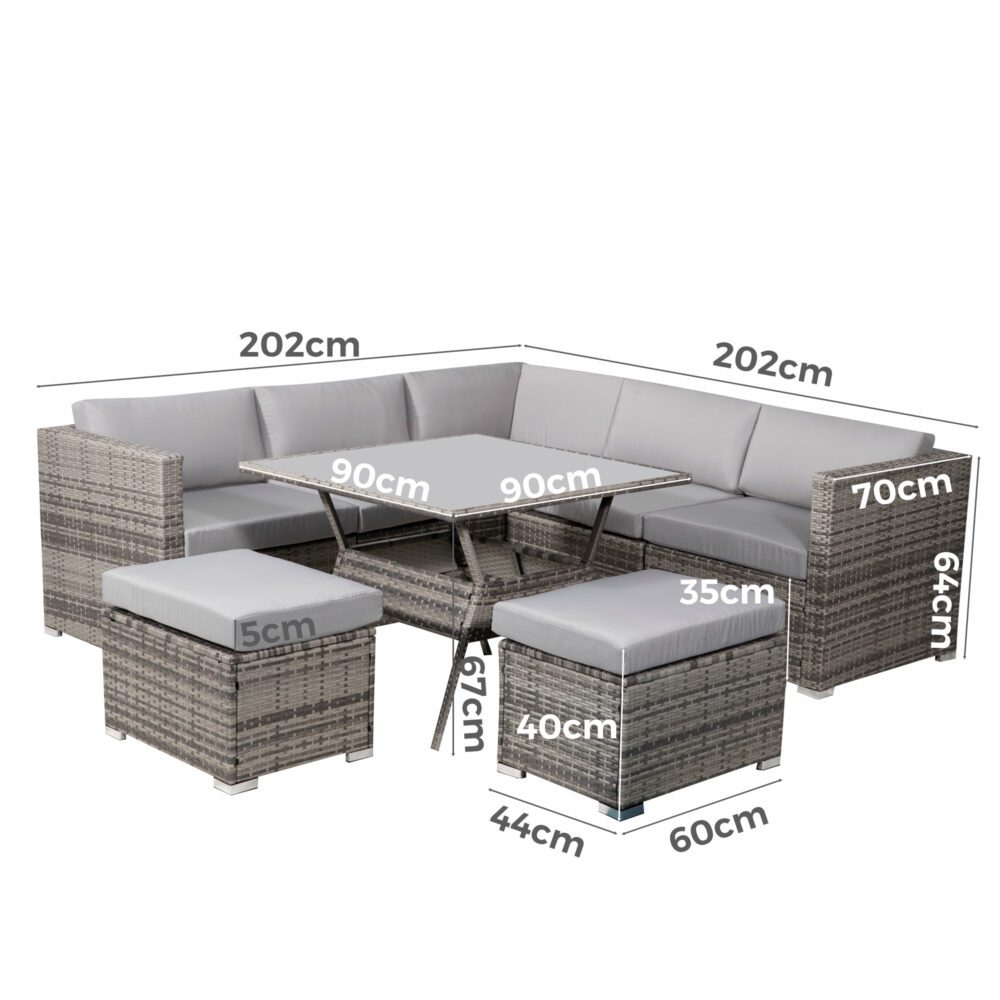 8PC Outdoor Dining Set Wicker Table &amp; Chairs-Grey 14