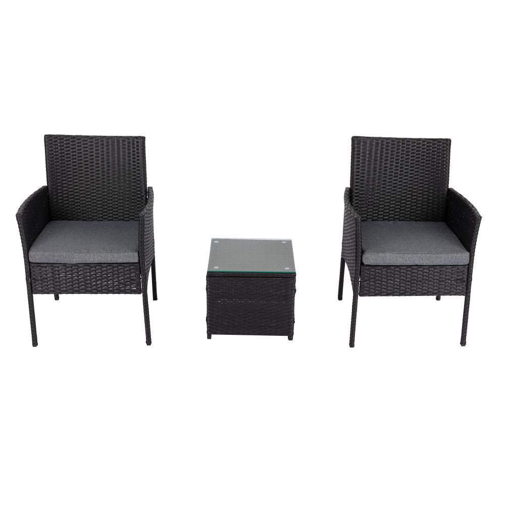 3PC Outdoor Table and Chairs Set-Black 3