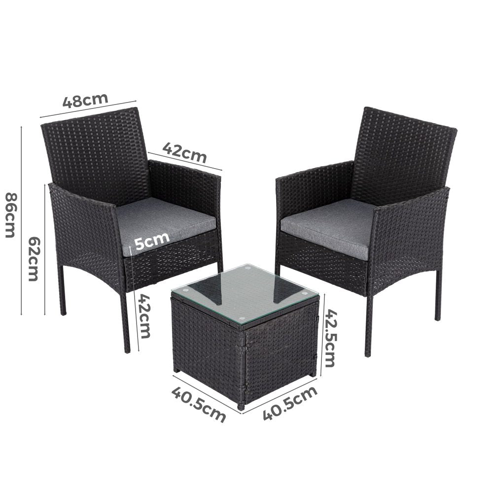 3PC Outdoor Table and Chairs Set-Black 6
