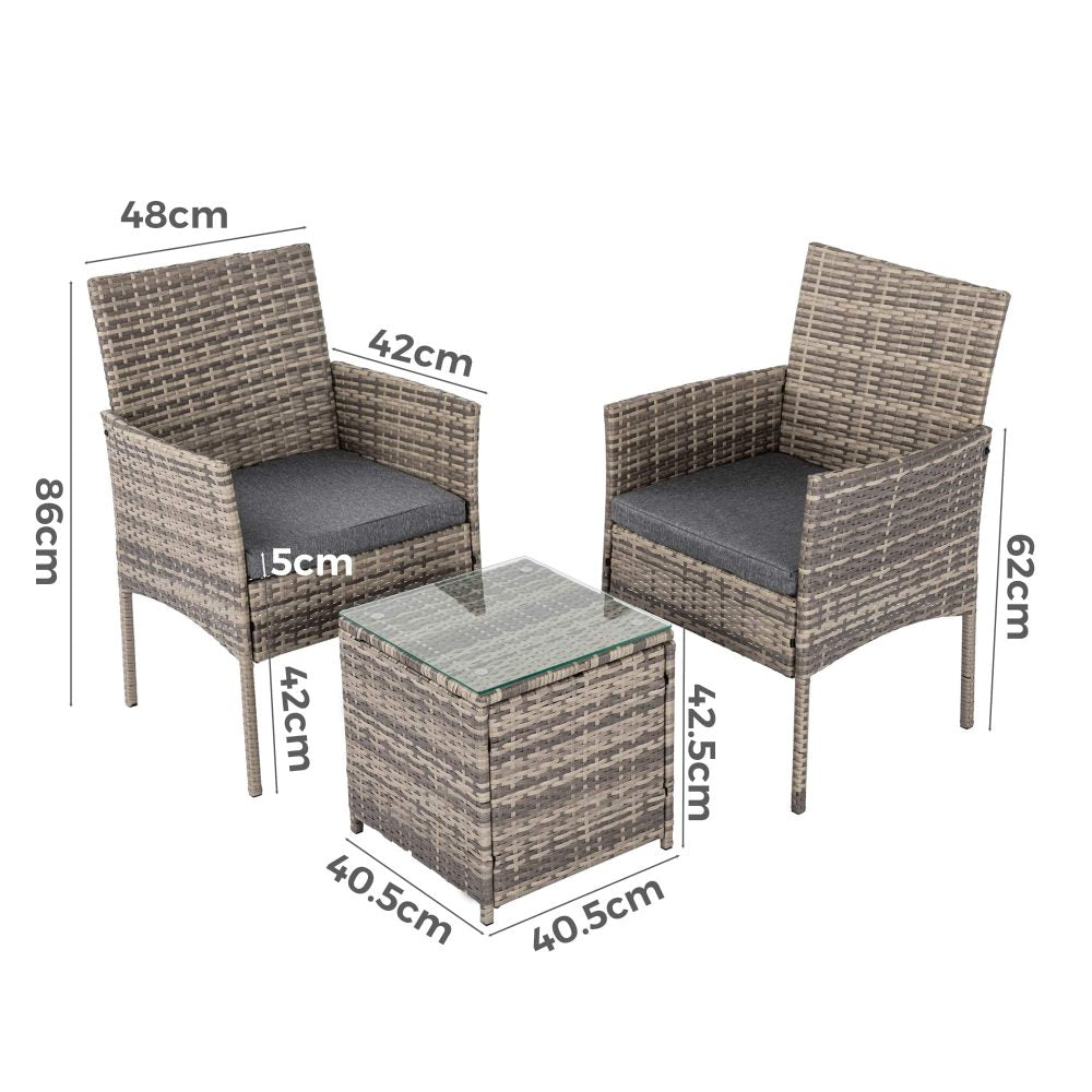 2 Seater PE Rattan Outdoor Furniture Chat Set- Mixed Grey 5
