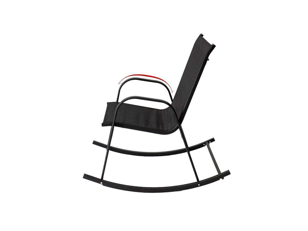 Rocking Chair High Back Rocker Chairs Steel Metal Textilene Fabric-Black 6