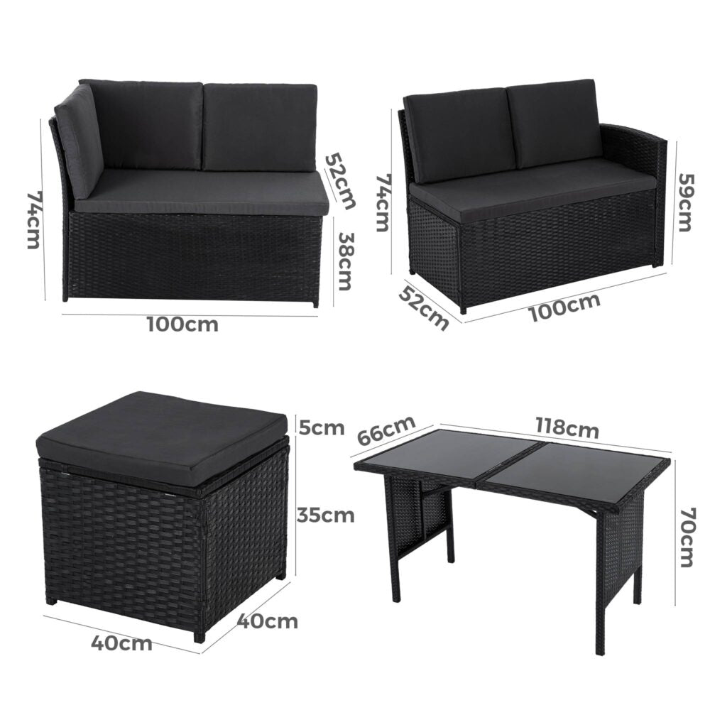 Ella 8-Seater Modular Outdoor Garden Lounge and Dining Set with Table and Stools in Black 9