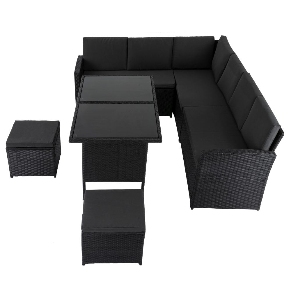 Ella 8-Seater Modular Outdoor Garden Lounge and Dining Set with Table and Stools in Black 3