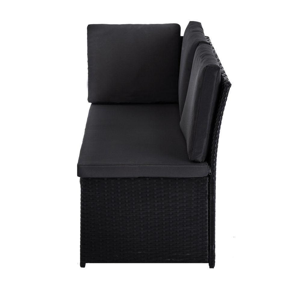 Ella 8-Seater Modular Outdoor Garden Lounge and Dining Set with Table and Stools in Black 7