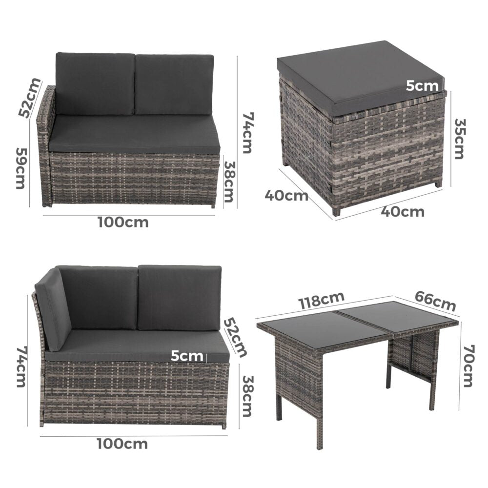 Ella 8-Seater Modular Outdoor Garden Lounge and Dining Set with Table and Stools in Dark Grey Weave 7