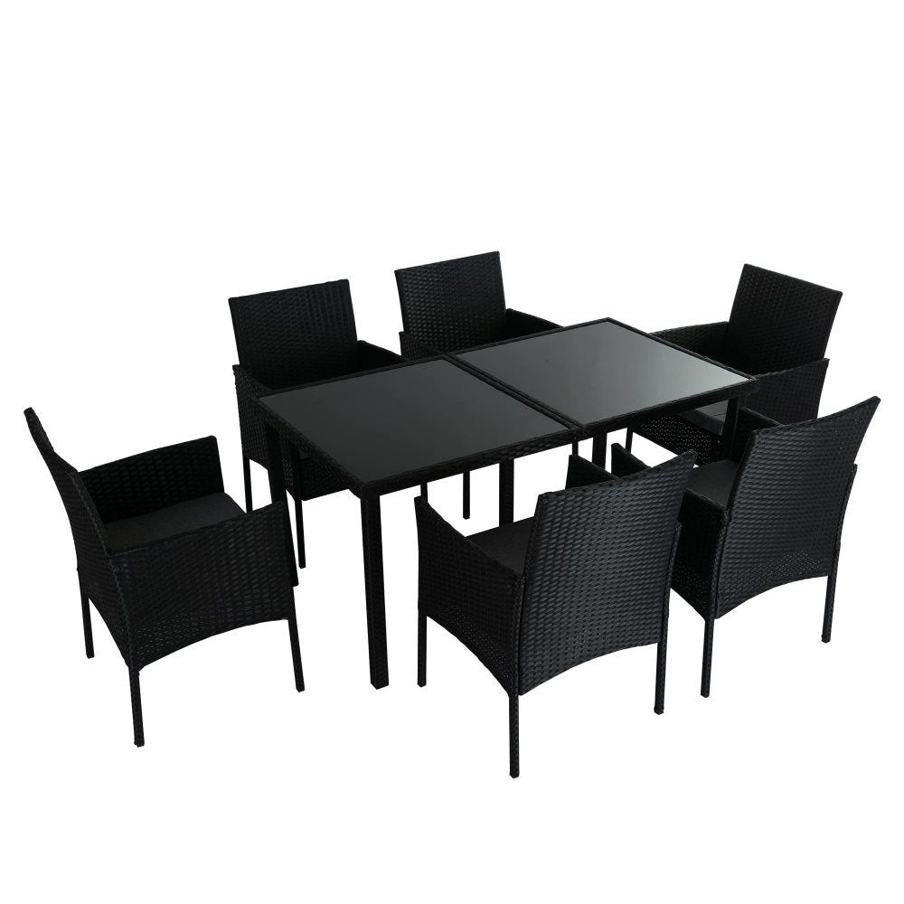 Outdoor Minimalist Black Wicker 6-Seater Dining Set 4