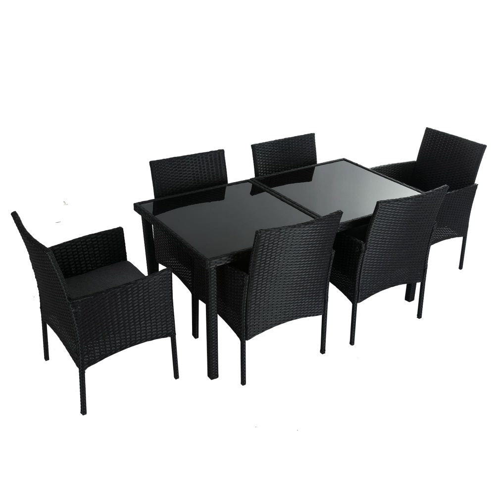 Outdoor Minimalist Black Wicker 6-Seater Dining Set 5
