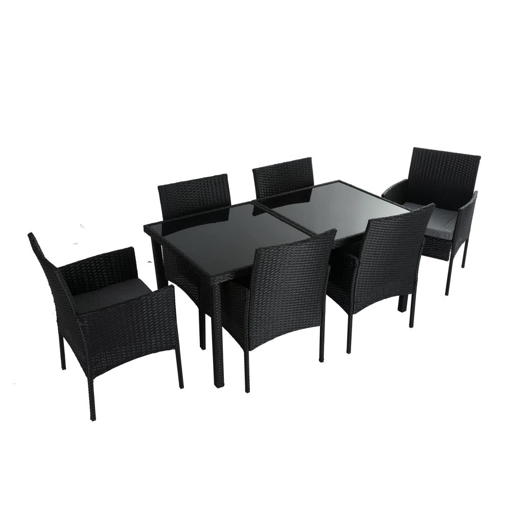 Outdoor Minimalist Black Wicker 6-Seater Dining Set 6