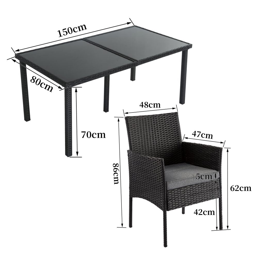 Outdoor Minimalist Black Wicker 6-Seater Dining Set 10