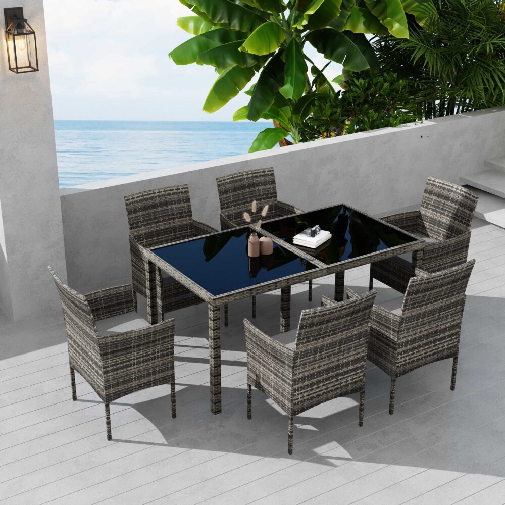 Rural Style Outdoor Grey Wicker 6 Seater Dining Set 3