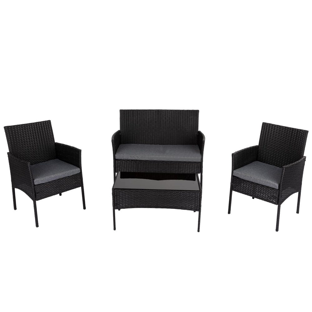 4 Seater Wicker Outdoor Lounge Set - Black 3