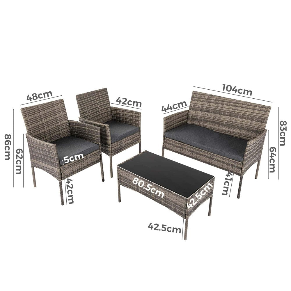 4 Seater Wicker Outdoor Lounge Set - Mixed Grey 7