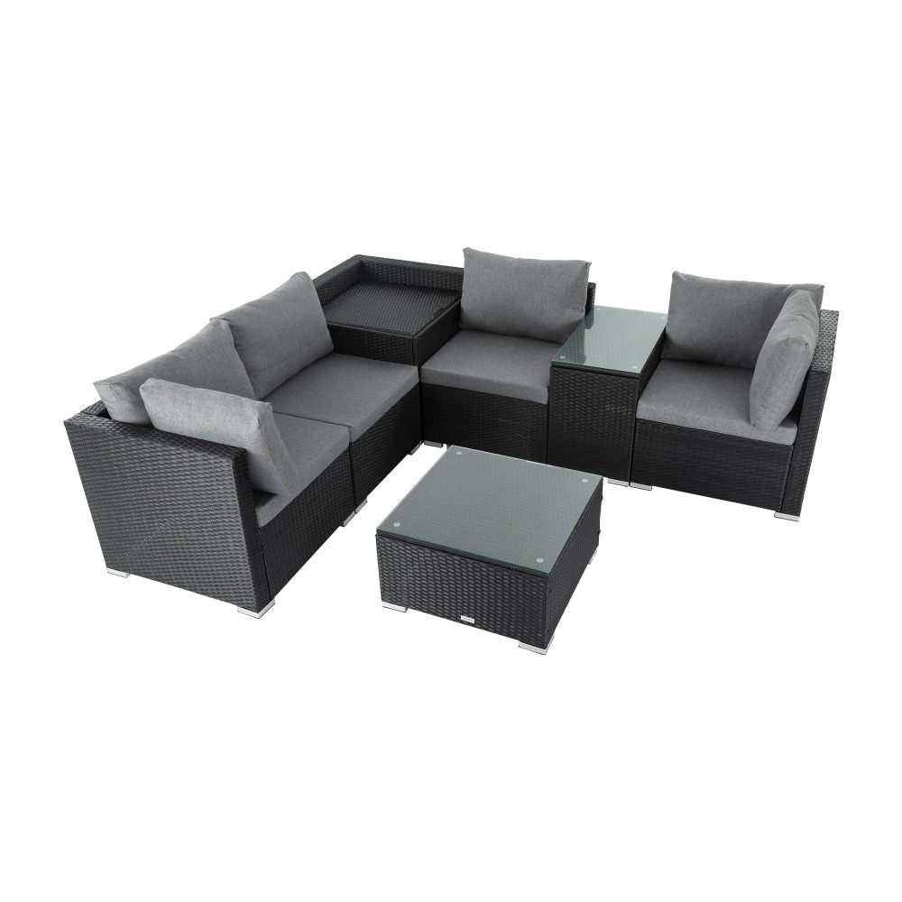 7PC Outdoor Wicker Loveseat Setting with Storage Corner (Black) 5