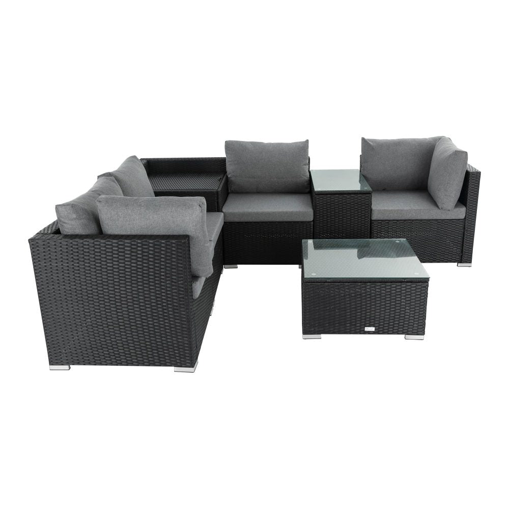 7PC Outdoor Wicker Loveseat Setting with Storage Corner (Black) 4