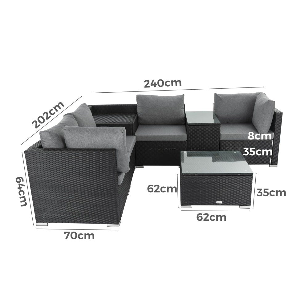 7PC Outdoor Wicker Loveseat Setting with Storage Corner (Black) 15