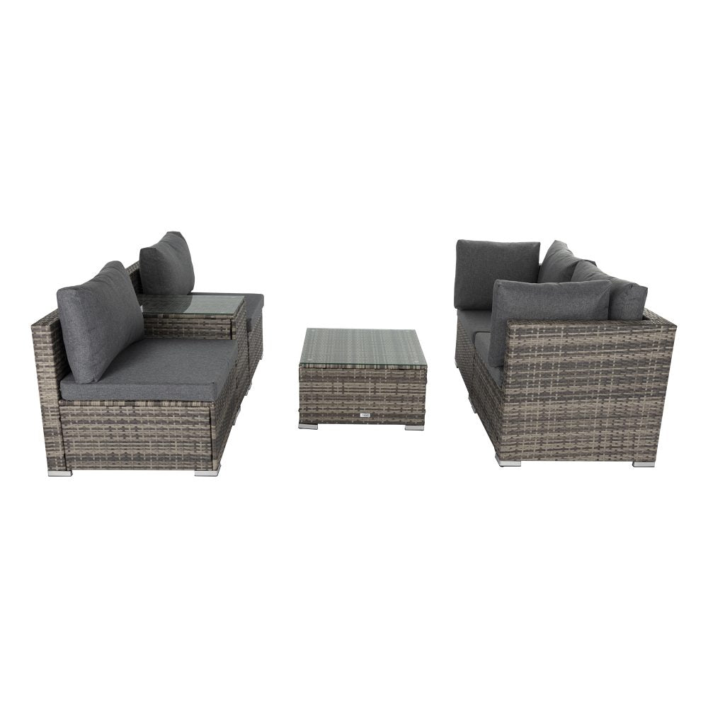 Outdoor Modular Lounge Sofa with Wicker End Table Set 4