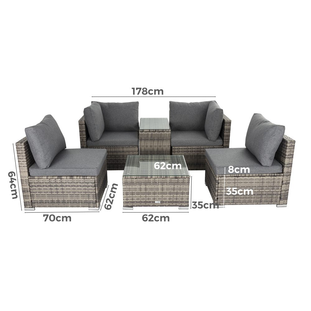 Outdoor Modular Lounge Sofa with Wicker End Table Set 11