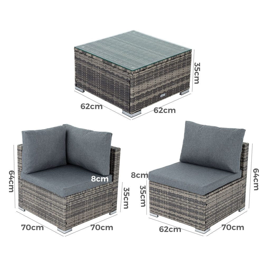 Outdoor Modular Lounge Sofa with Wicker End Table Set 10