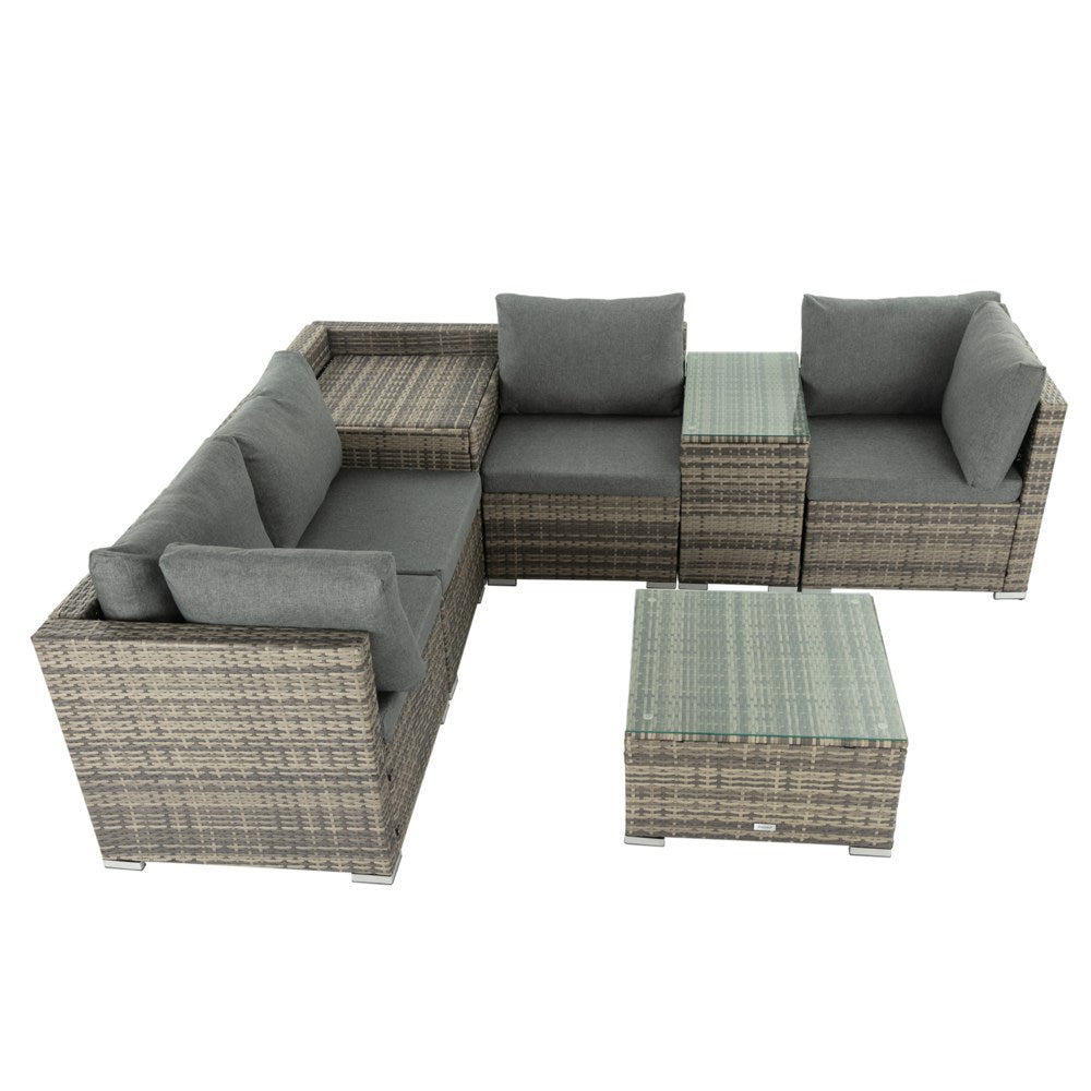 7PC Outdoor Wicker Lounge with Storage Corner (Grey) 4