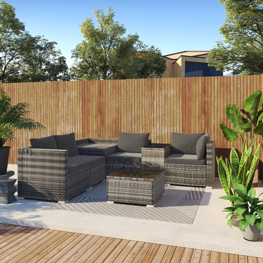 7PC Outdoor Wicker Lounge with Storage Corner (Grey) 5
