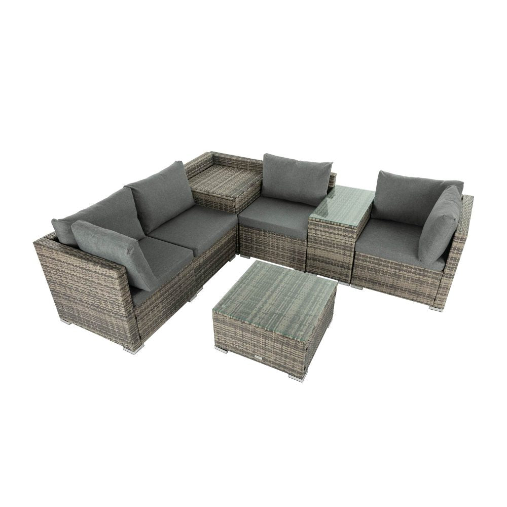7PC Outdoor Wicker Lounge with Storage Corner (Grey) 6