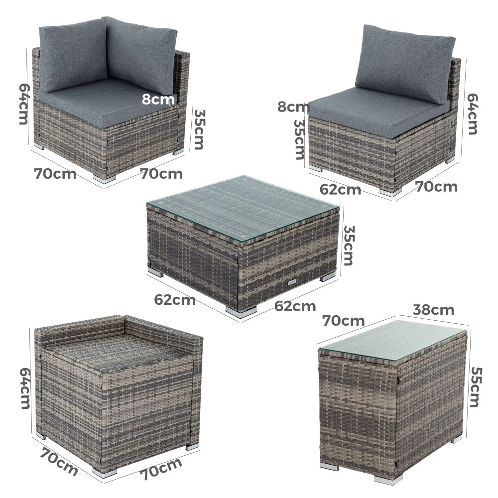 7PC Outdoor Wicker Lounge with Storage Corner (Grey) 15