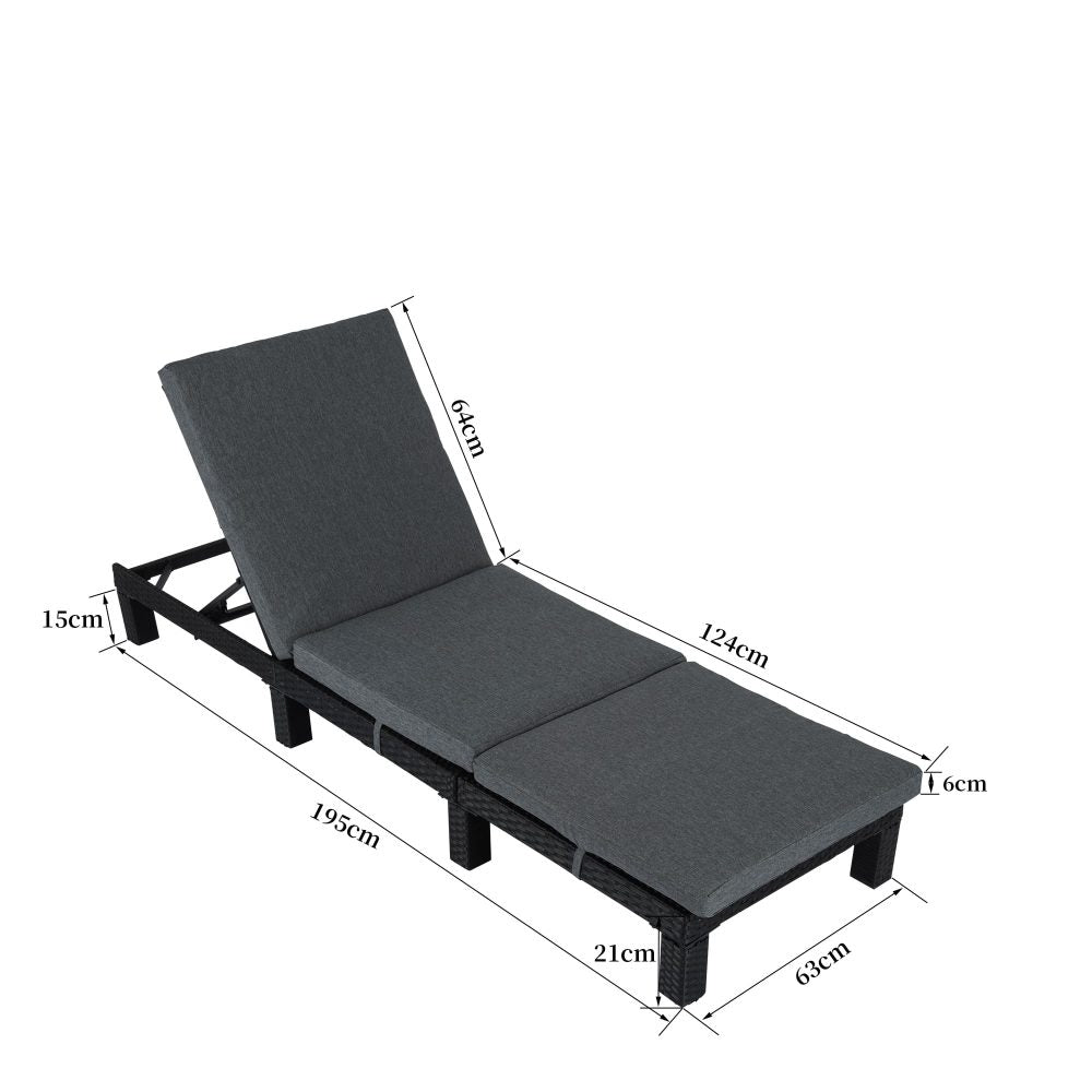 Black Rattan Sunbed with Adjustable Recline 8
