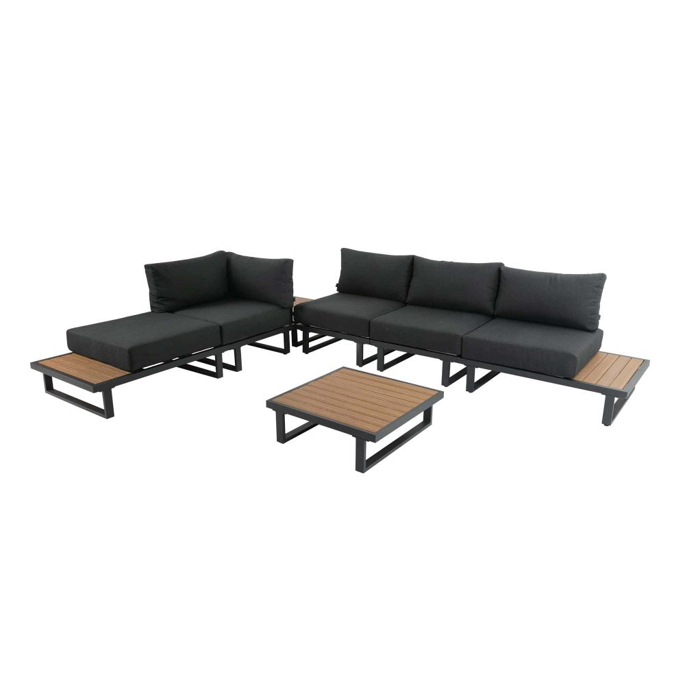 Modern Outdoor 7 Piece Lounge Set with Slatted Polywood Design Tables 4