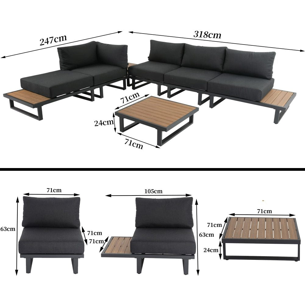 Modern Outdoor 7 Piece Lounge Set with Slatted Polywood Design Tables 15
