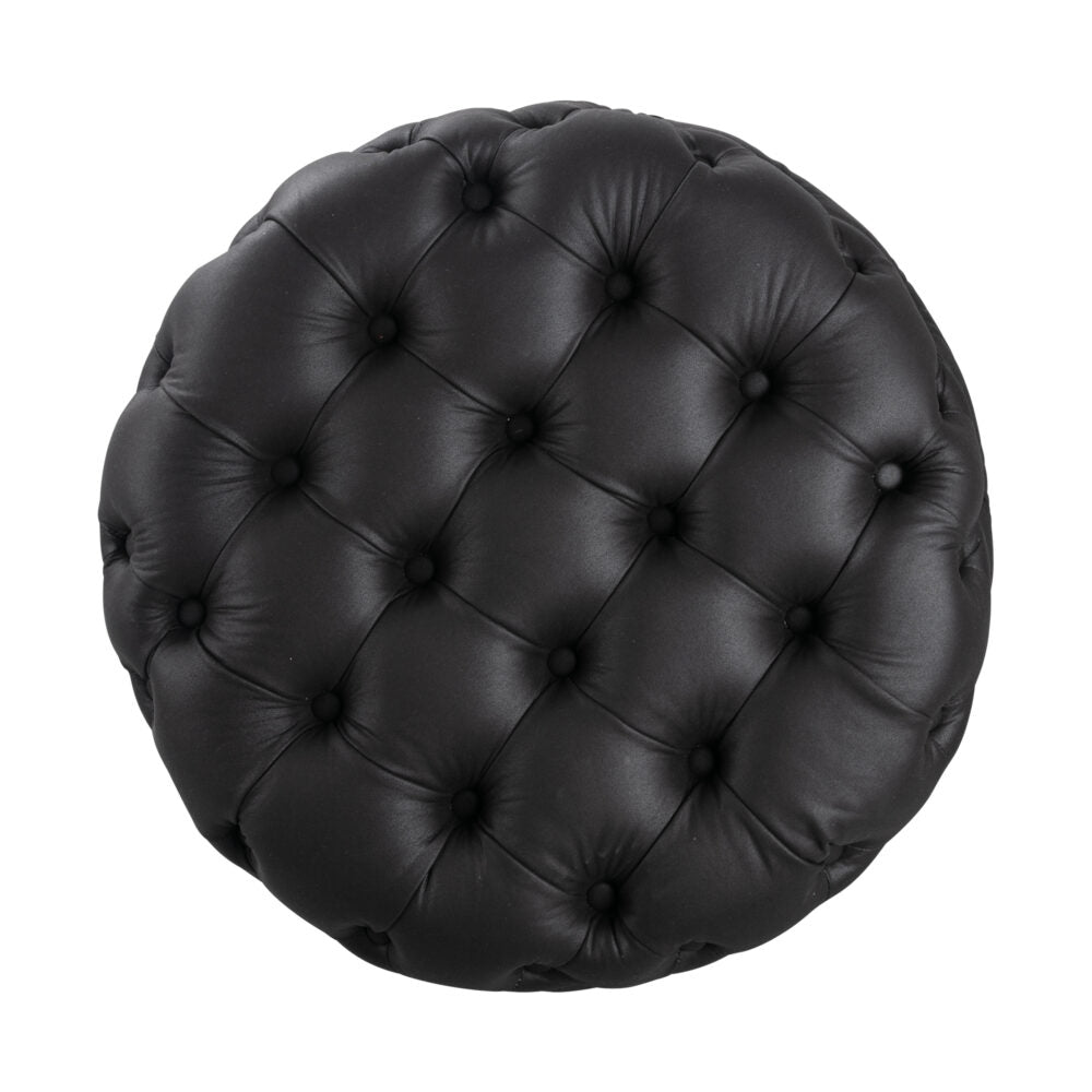 Contemporary Black Leather-look Ottoman with Button 3